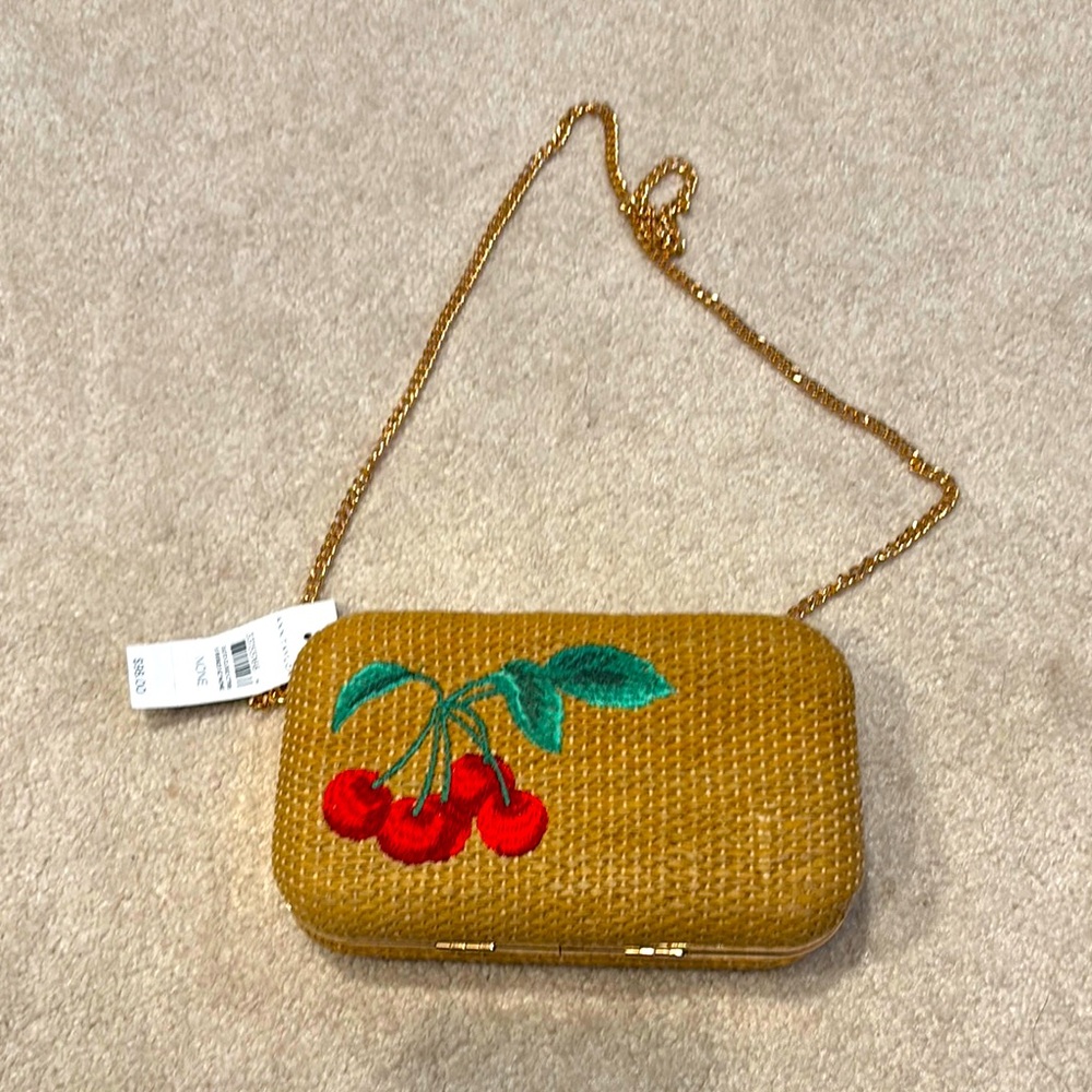 Ann taylor cherry embroidered clutch NWT with shoulder chain